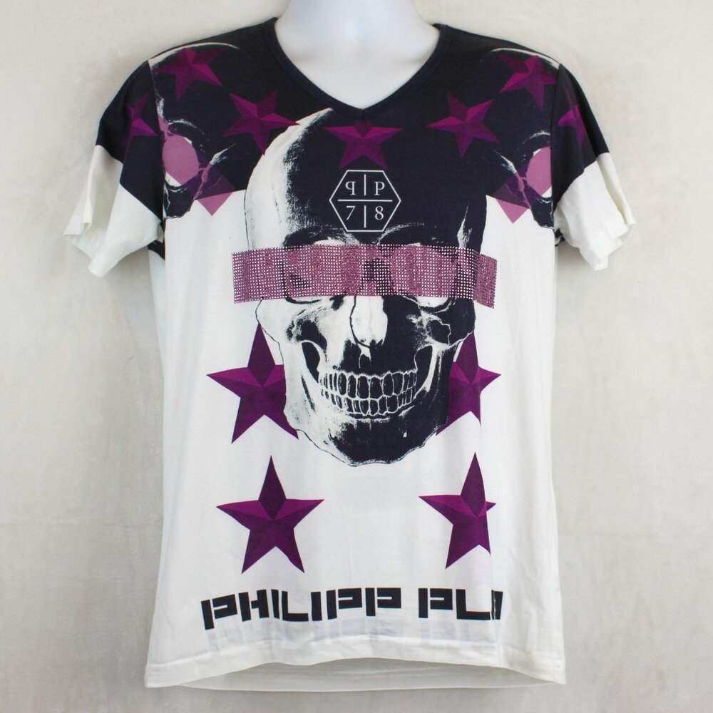 Phillip Plein Designer T-Shirt With Skull and Sequins (M)